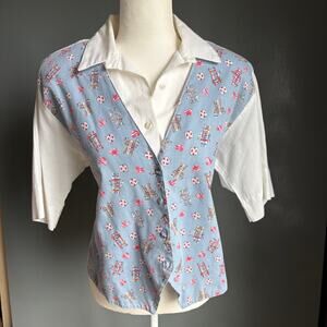 Vintage TAP&CO Women's L Teddy Bear Print Faux Vest 90's Retro Cottagecore Top